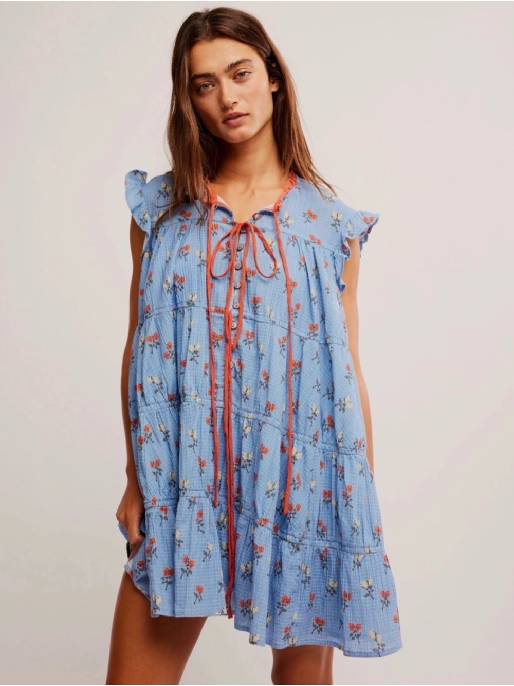 Free People sundown ditsy print smocked mini dress